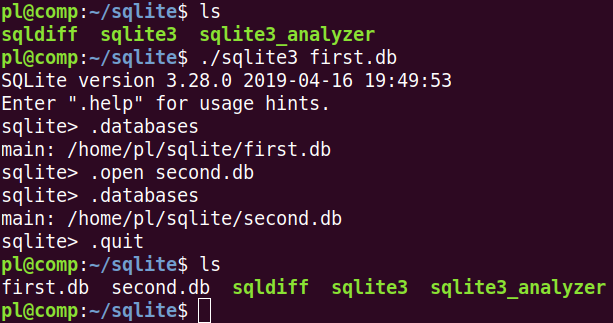 Открытие баз данных в программе sqlite3