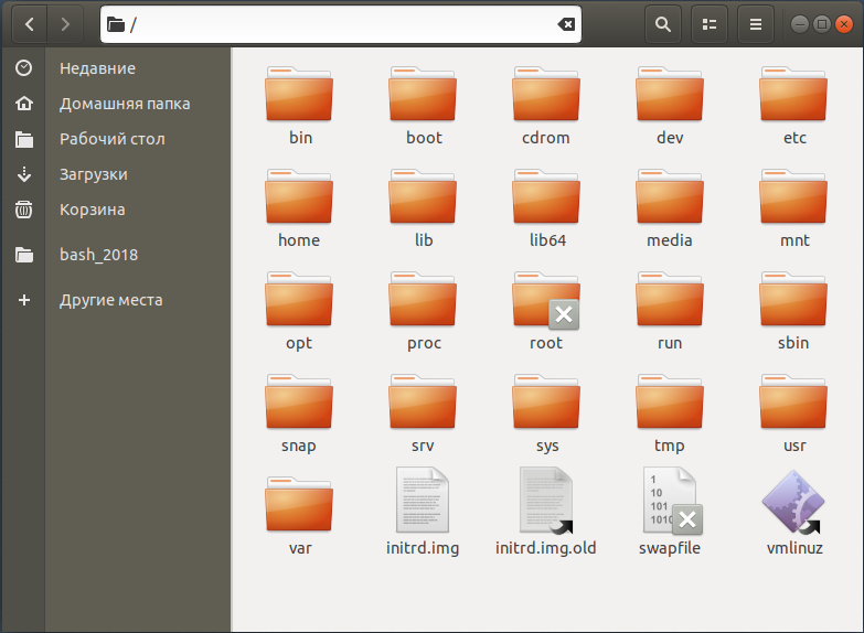 Содержимое корневого каталога Linux