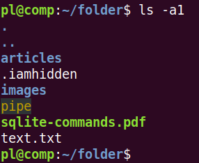 Просмотр скрытых файлов: ls -a