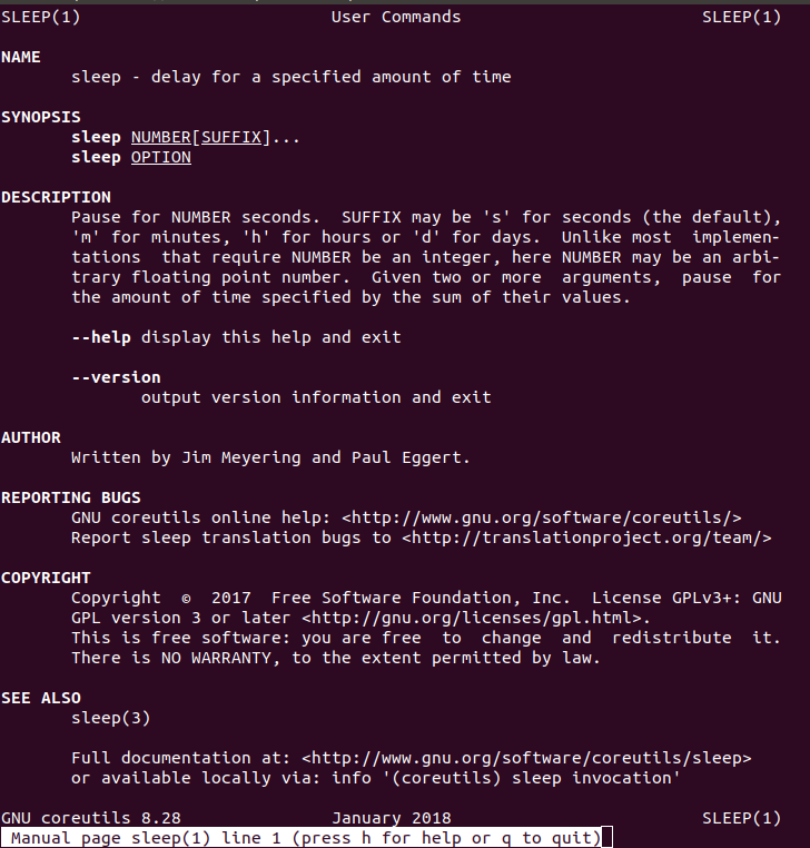 Man-страница команды sleep