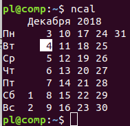 Программа ncal выводит календарь