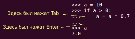 Инструкция if в интерпретаторе Python: отступы