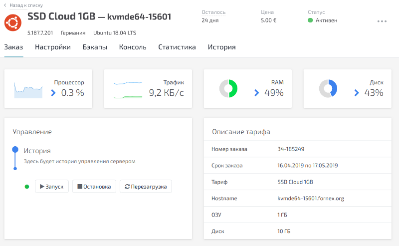 Заказанный VPS